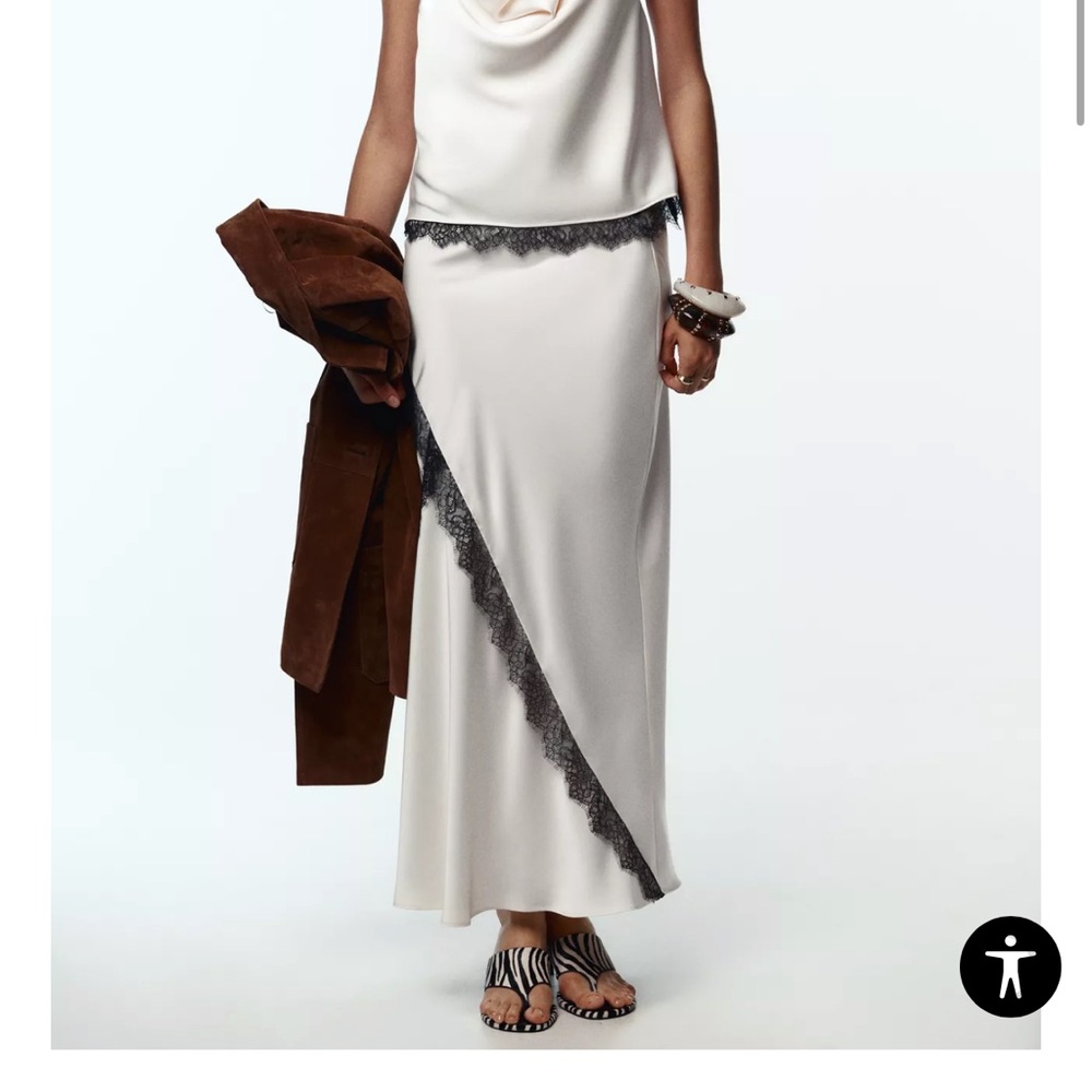 Zara Satin Effect Lace Midi Skirt
